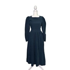 Vintage 80s Laura Ashley Victorian Cottagecore Corduroy Puff Shoulder Dress Sz 6